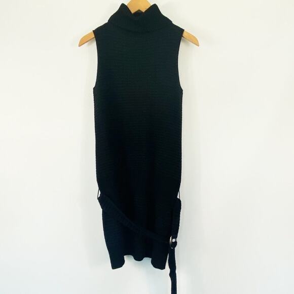 Laundry by Shelli Segal Black Wool & Silk Belted Sweater Tunic Top Blouse NWT - Picture 2 of 13
